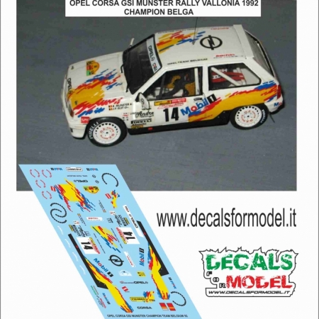 1:43 DECALS OPEL CORSA GSI - MUNSTER - RALLY VALLONIA 1992 - CHAMPIONS BELGA