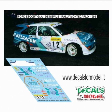 1:43 DECALS FORD ESCORT COSW GR. A - BELGACOM - DE MEVIUS - RALLY MONTECARLO 1996