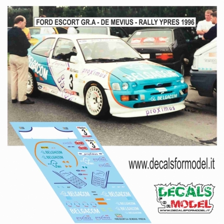 1:43 DECALS FORD ESCORT COSW. GR. A - BELGACOM - DE MEVIUS - RALLY YPRES 1996