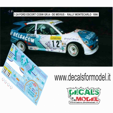 DECALS 1:24 FORD ESCORT COSW. GR. A - BELGACOM - DE MEVIUS - RALLY MONTECARLO 1996