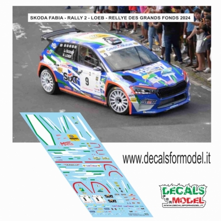 DECALS 1:43 - SKODA FABIA RALLY 2 - LOEB - RALLYE DES GRANDS FONDS 2024